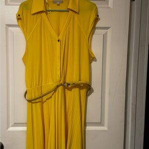 Sandra Darren Vibrant Yellow Midi Dress